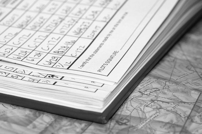 Logbook showing flight experience