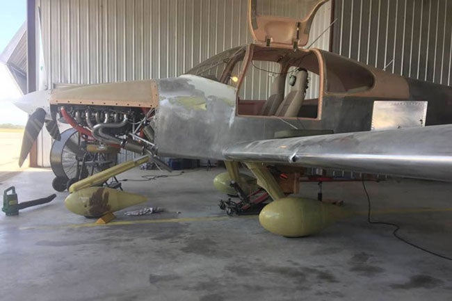 RV 10 in hangar before Harvey