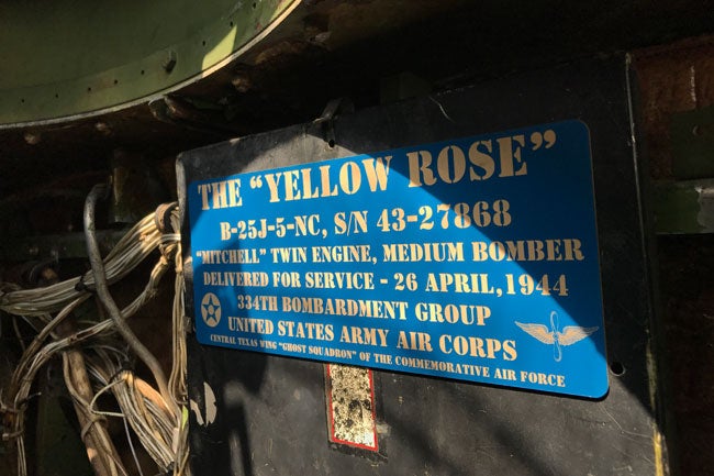 Placard on the North American B-25 bomber "Yellow Rose"
