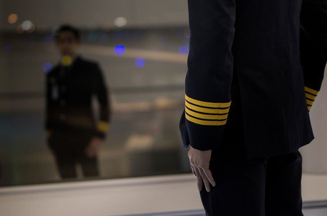 Pilot looking in mirror