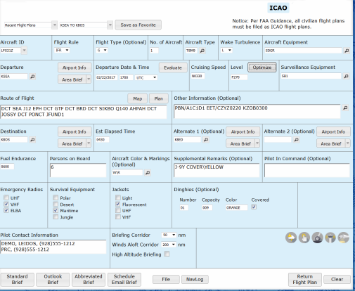 Flight plan form