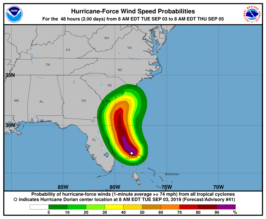 Hurricane Dorian Wind Speed Probabilities