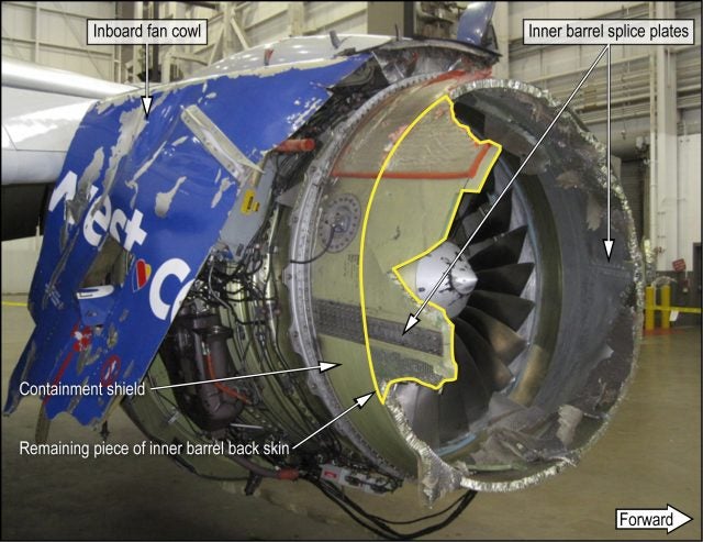 Inlet damage on Southwest Airlines Flight 1380