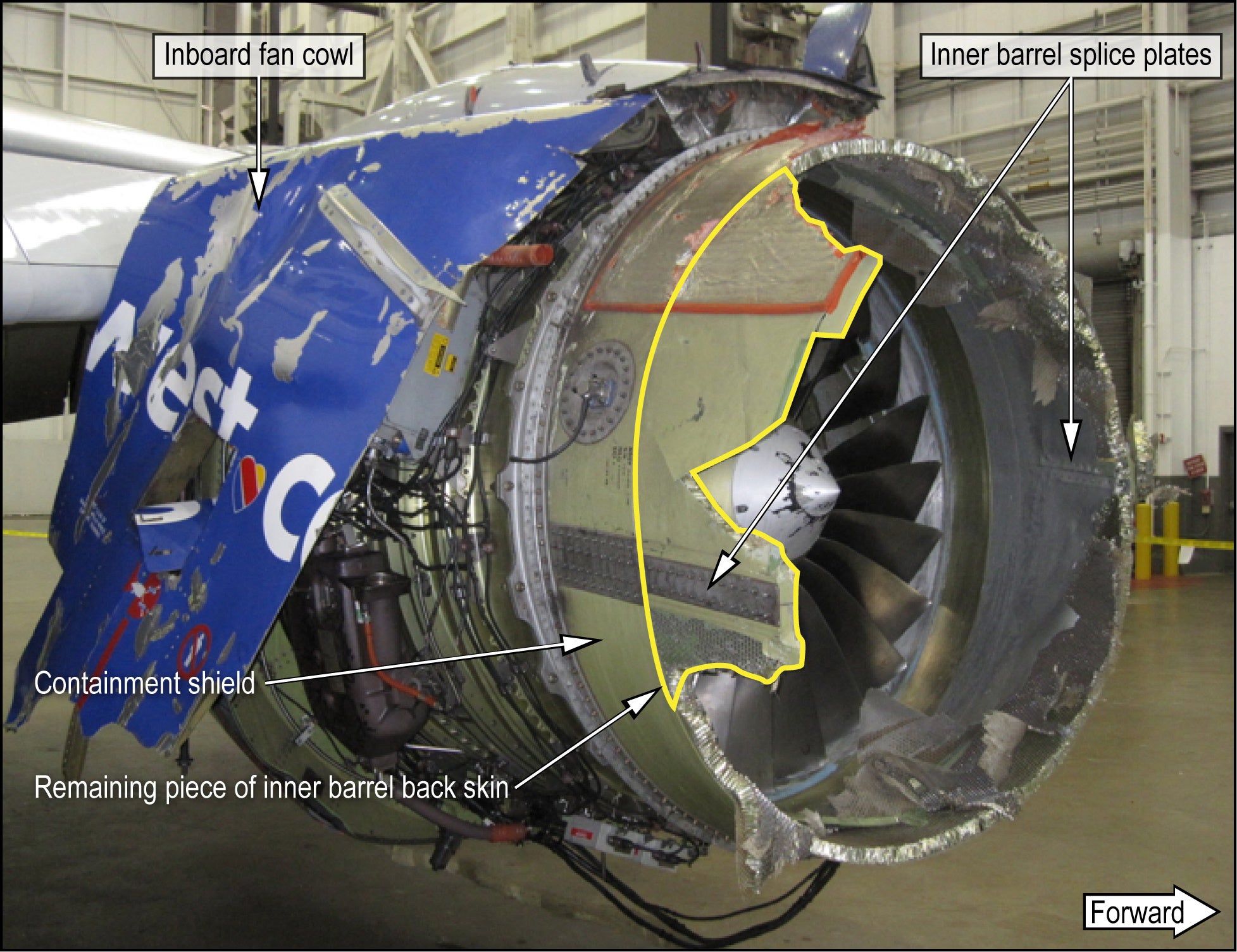 Inlet damage on Southwest Airlines Flight 1380