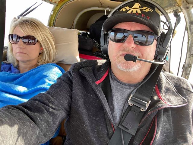 Dennis Pruitt and his wife Karen flying.