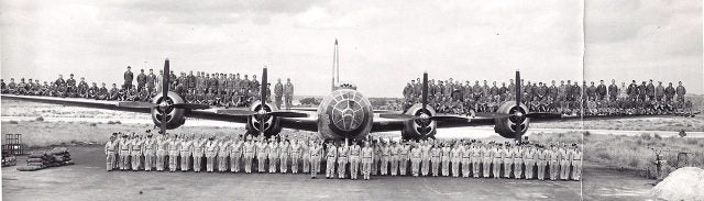 The 19th Bomb Group crew photographed with a B-29 Superfortress in 1951 on Kadena AFB in Okinawa, Japan. Photo courtesy of Wikimedia Commons