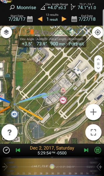 A screen capture of the alignment planning app called Planit! that Nunes used to plan out this remarkable shot.