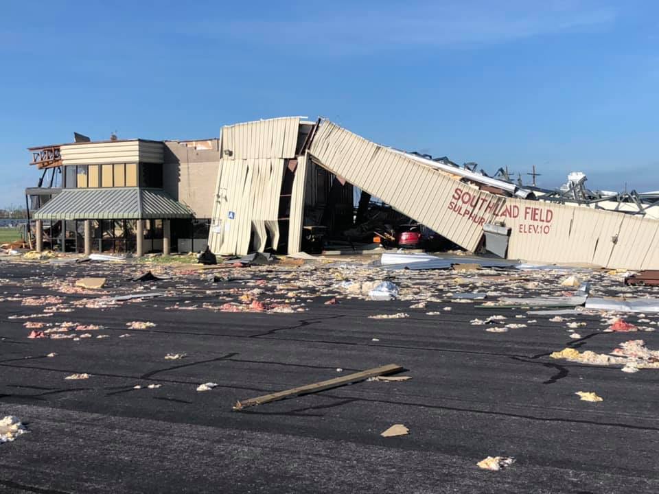 Hurricane Laura damage, Southland Field. Photo by Luc Williams