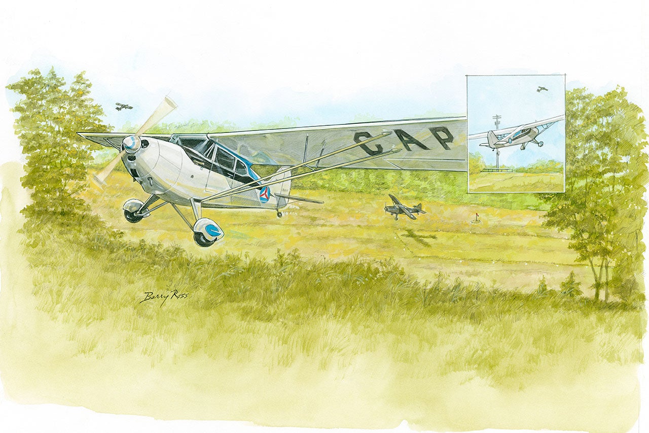 Taking Off In An Old Aeronca Chief On A Short Grass Strip With Tall Tree All Around