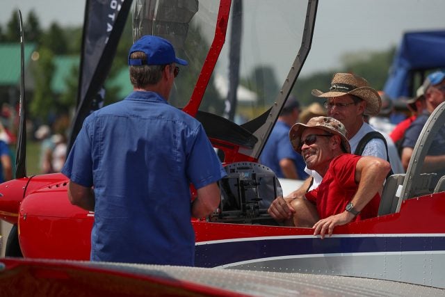 : Trying on a new airplane for size. It looks good on you, dude!