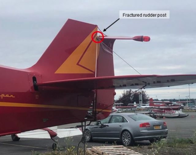 A vintage Piper with a fractured rudder post.