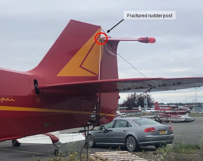 A vintage Piper with a fractured rudder post.