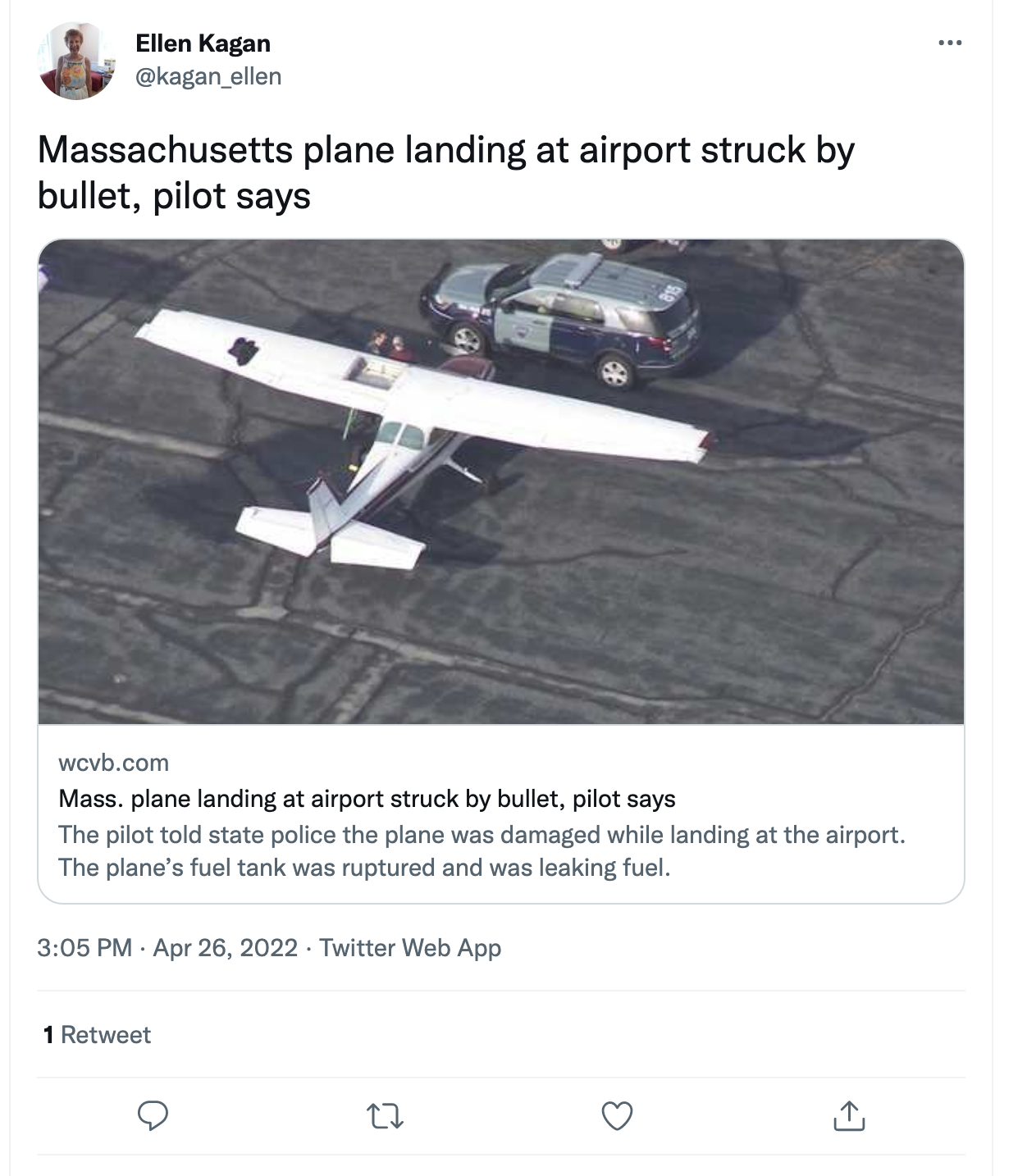 Cessna 172 Hit by Gunfire in Massachusetts