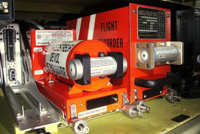 A flight data and cockpit voice recorder as typically installed in a turbine aircraft.
