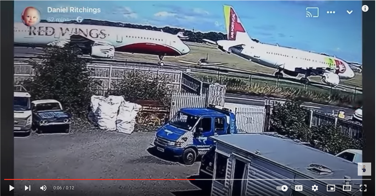 Small Plane Emergency Landing Threads the Needle Between Parked Jumbos