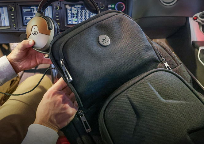 Flight bag on a pilot's lap